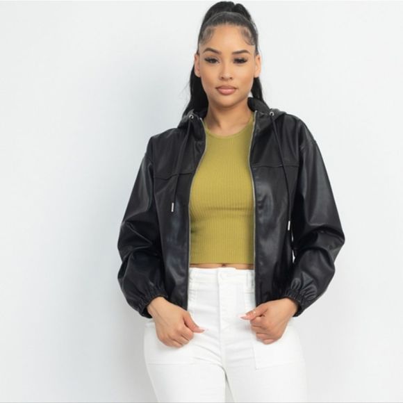 Faux leather jacket hoodie - Picture 1 of 5